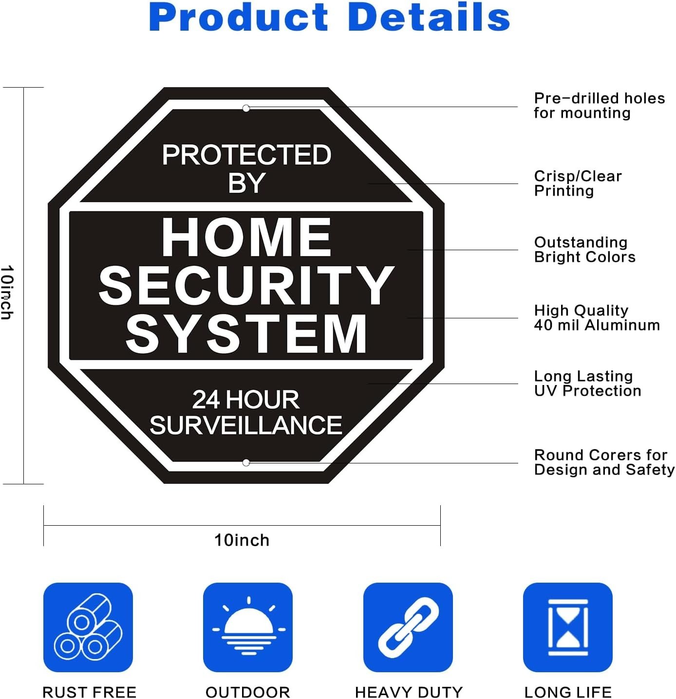 Weatherproof 10'' x 10'' Reflective Security Sign - 2-Pack for Yard Protection