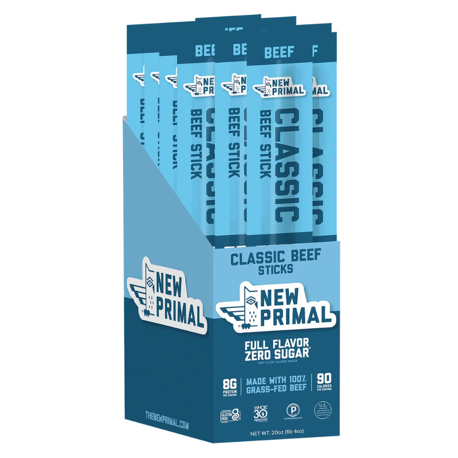 New Primal Classic Beef Meat Sticks - Keto, Low Carb Healthy Snacks, 20 Sticks