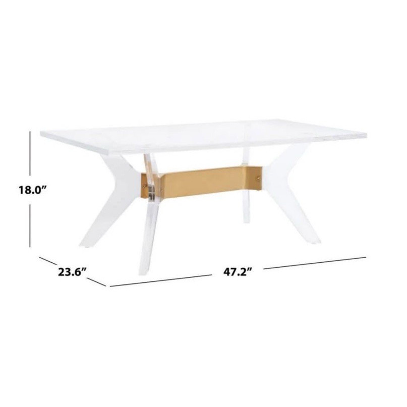Safavieh Werner Acrylic Coffee Table Glass Top Brass Accents 47.2x23.6x18 in