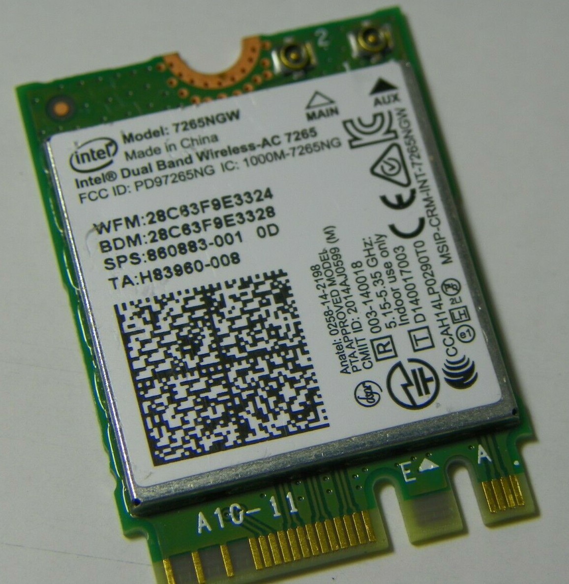 OEM HP 860883-001 Dual Band Wireless-AC 7265 7265NGW abgn+ac BT 4.0 PCIe NGFF