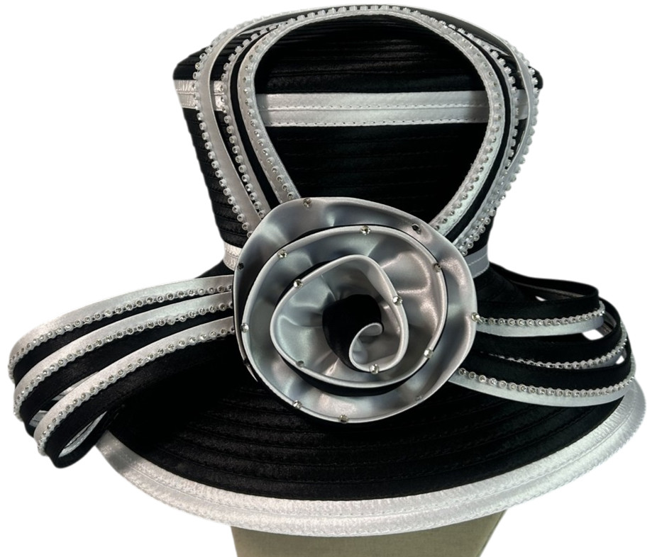 Black/White Easter, Mothers Day, weddings Kentucky Derby Satin Ribbon Hat