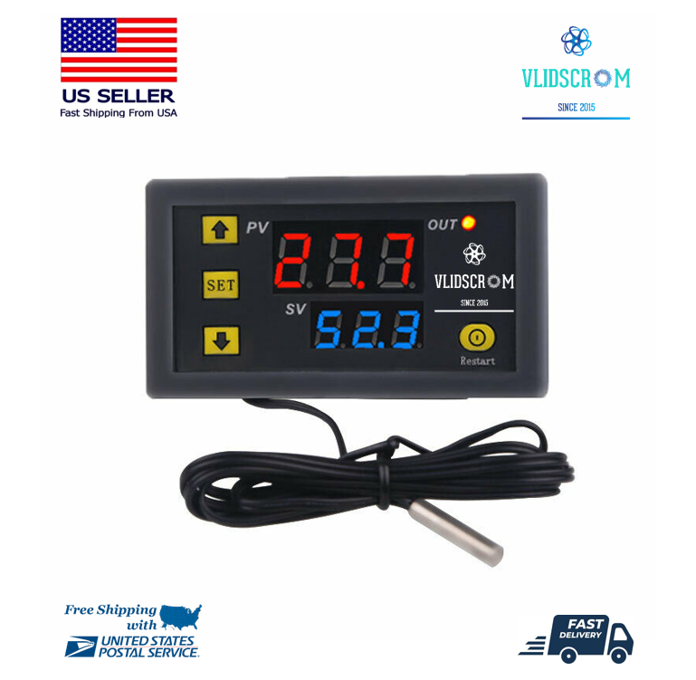 High Precision Digital Temperature Thermostat Controller Red Blue W3230 AC DC