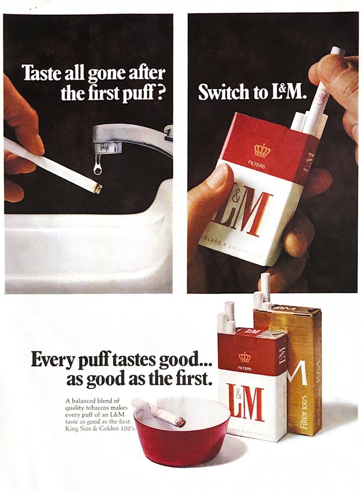 1968 L&M Cigarettes Vintage Print Ad Every Puff Tastes As Good As The First