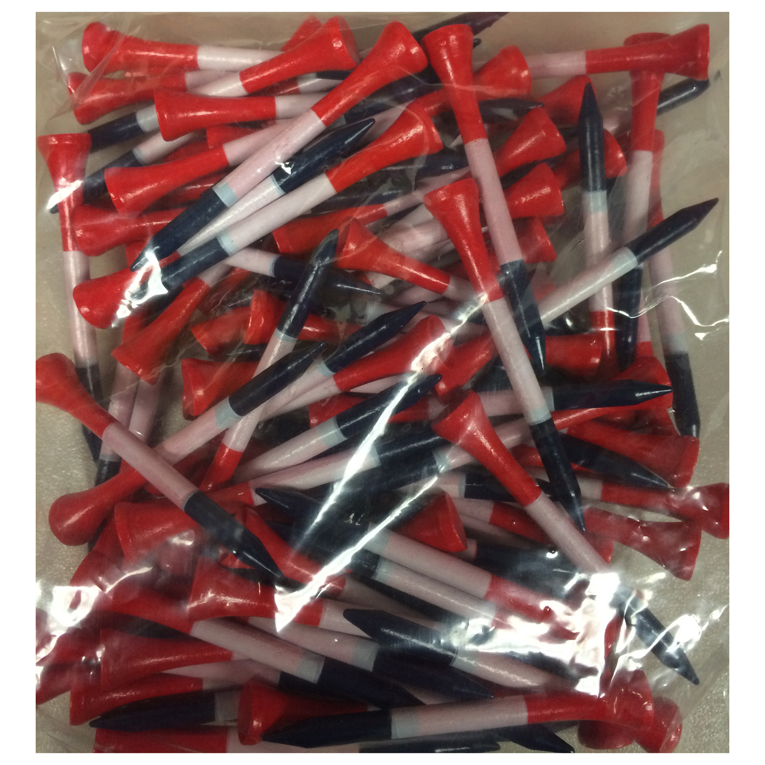 100 x 2 3/4" Patriotic Red White & Blue Wooden Golf Tees (1 x Bag of 100)