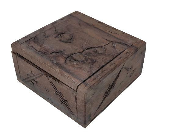 Hand Carved in Bali Elephant Wooden Trinket Jewelry Ring Pill Box 4"x4"x2"