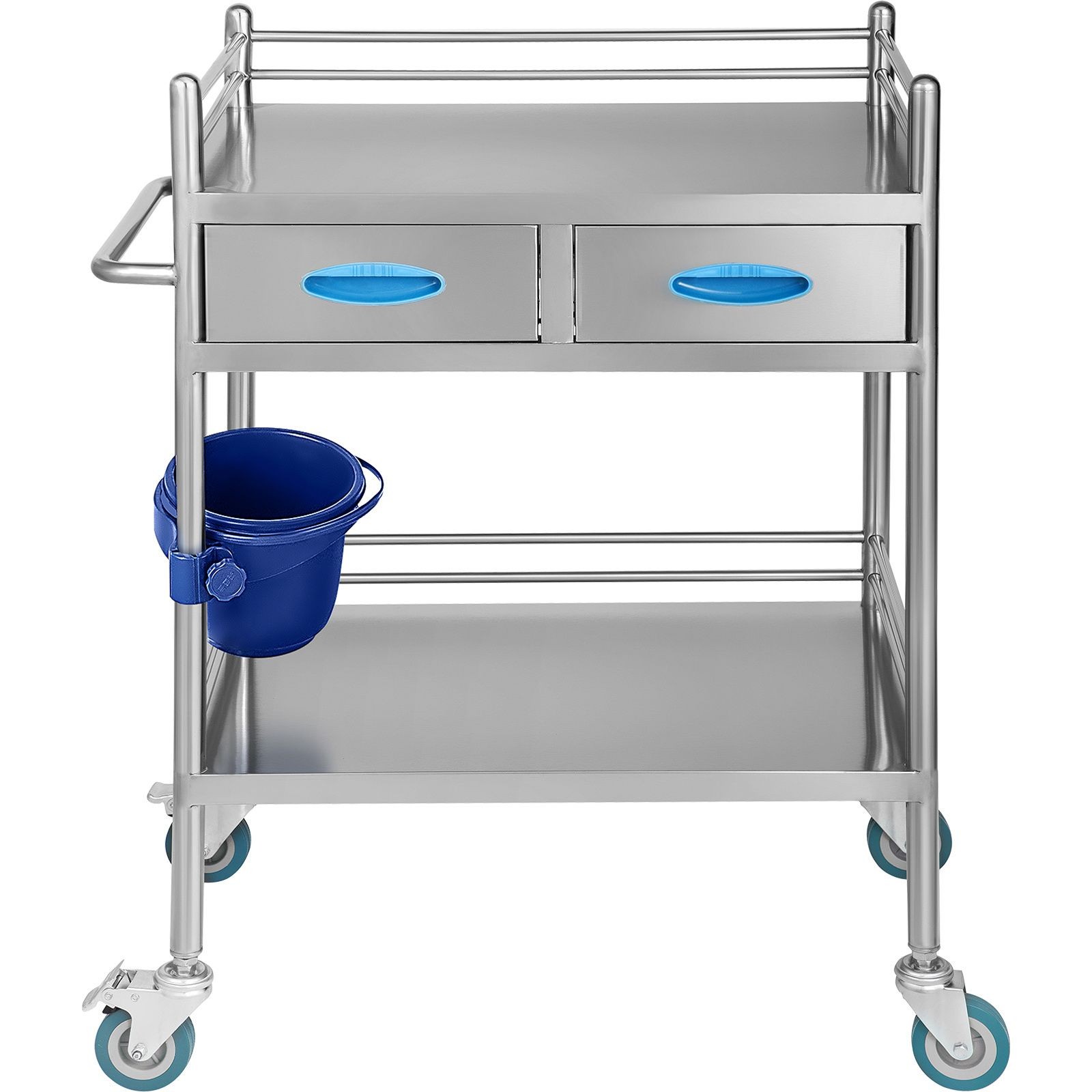 Dual-Shelf Lab Cart with Drawers, Lockable Wheels, 220lb Capacity