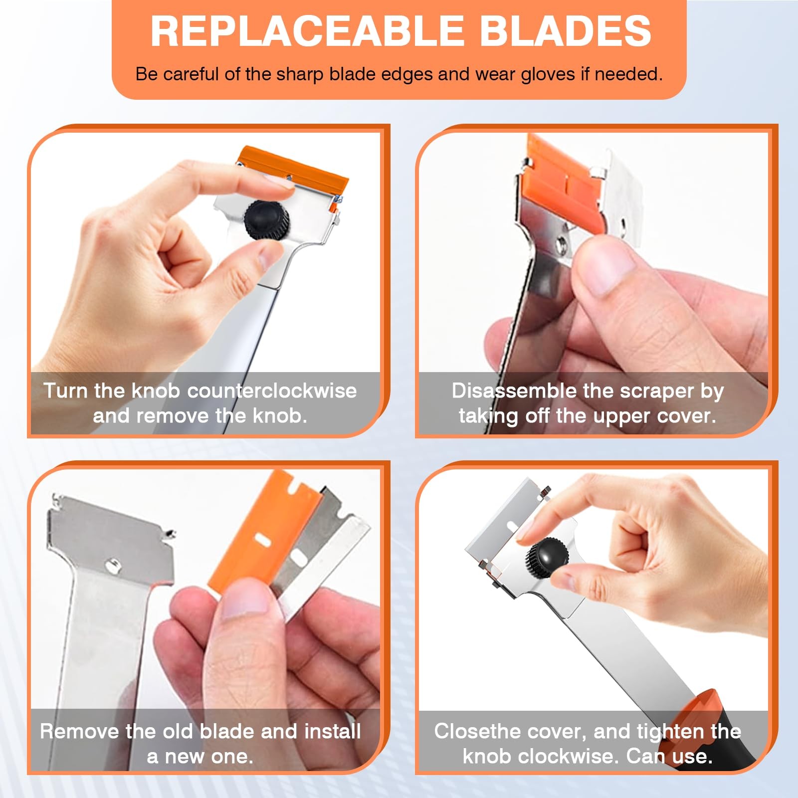 2 Pack Razor Blade Scraper Tool with 20 Metal & 20 2Pack+40Pcs, Orange