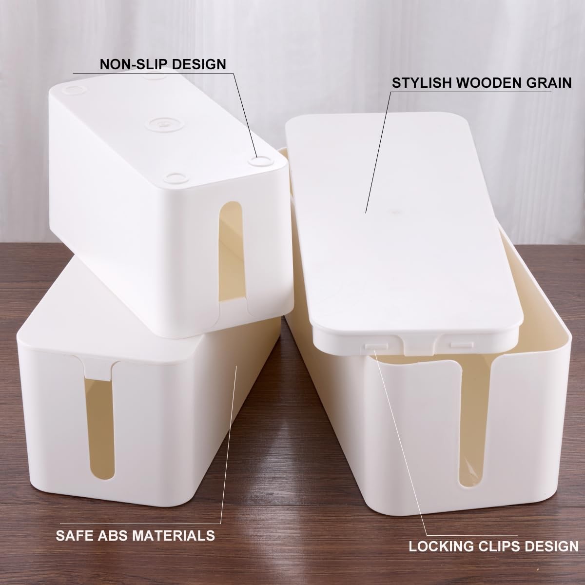 3 Pack Cable Management Box with 18 PCS Set - Large & Medium Small Organizer to