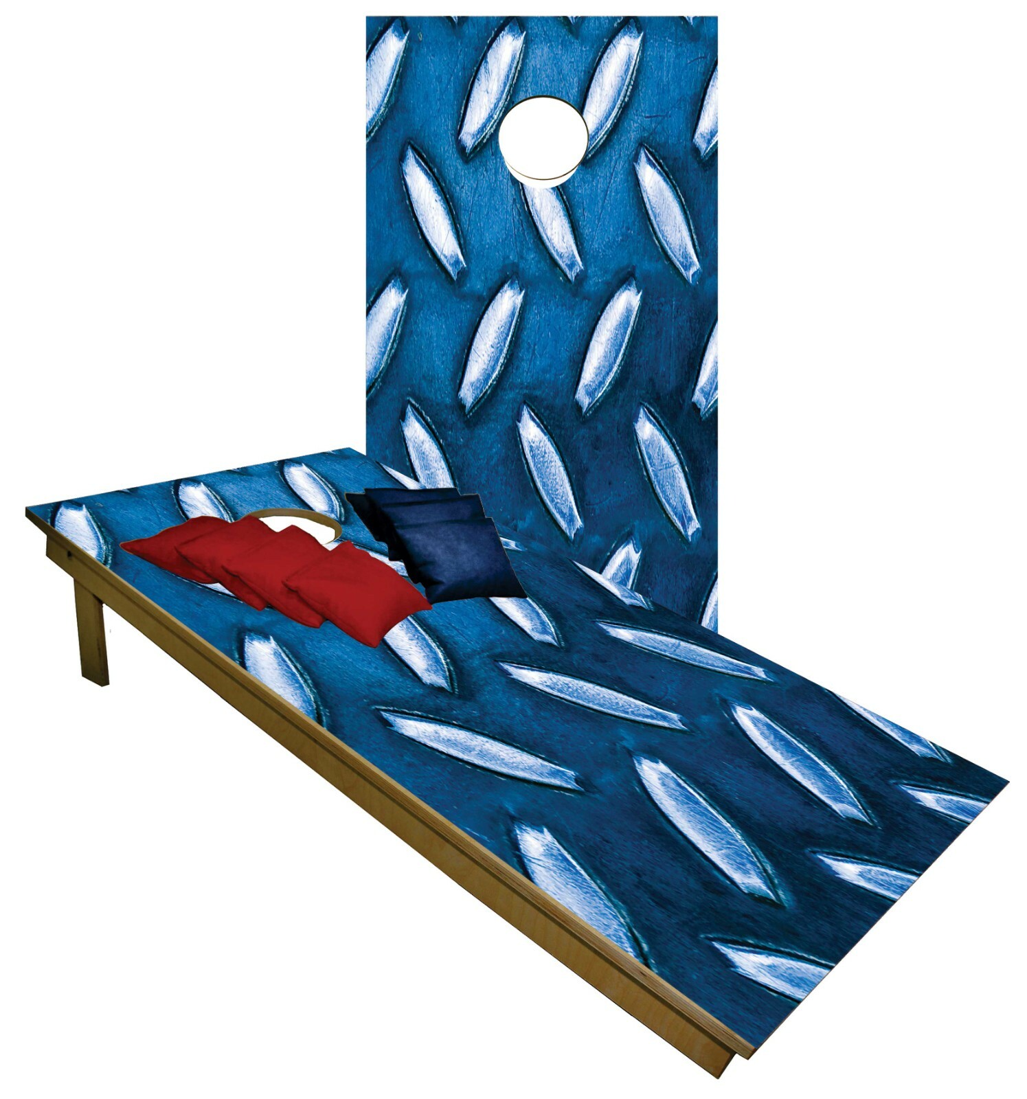 CORNHOLE BEANBAG TOSS GAME w Bags Game Board Blue Red Stripes Decal Set