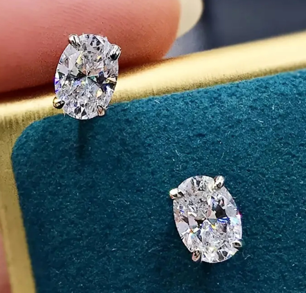 2ct Lab Created Oval Diamond Solitaire 18K Stud Earrings White Gold Plated