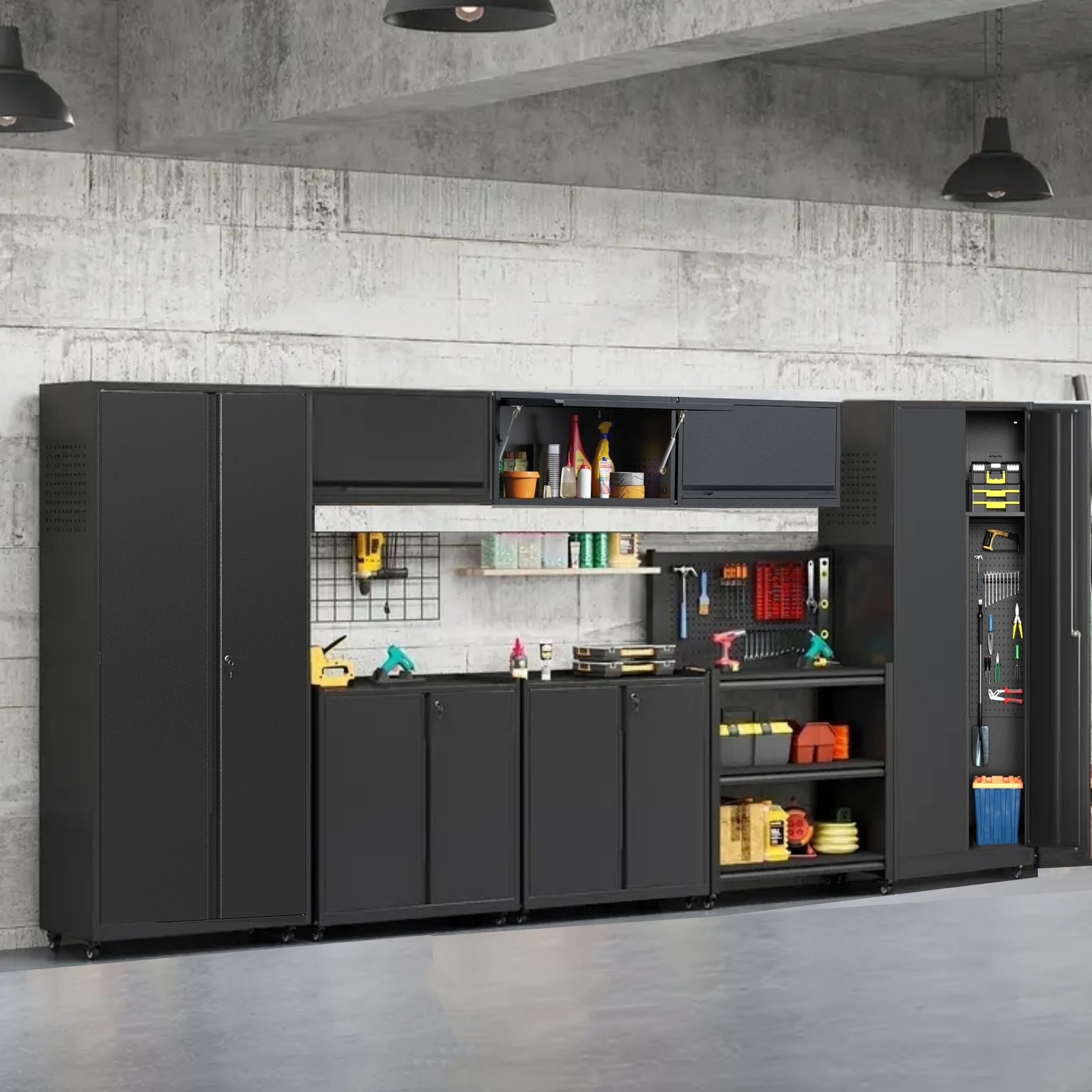8 Pcs Garage Storage System Workshop Set Garage Cabinets Metal Tool Organization