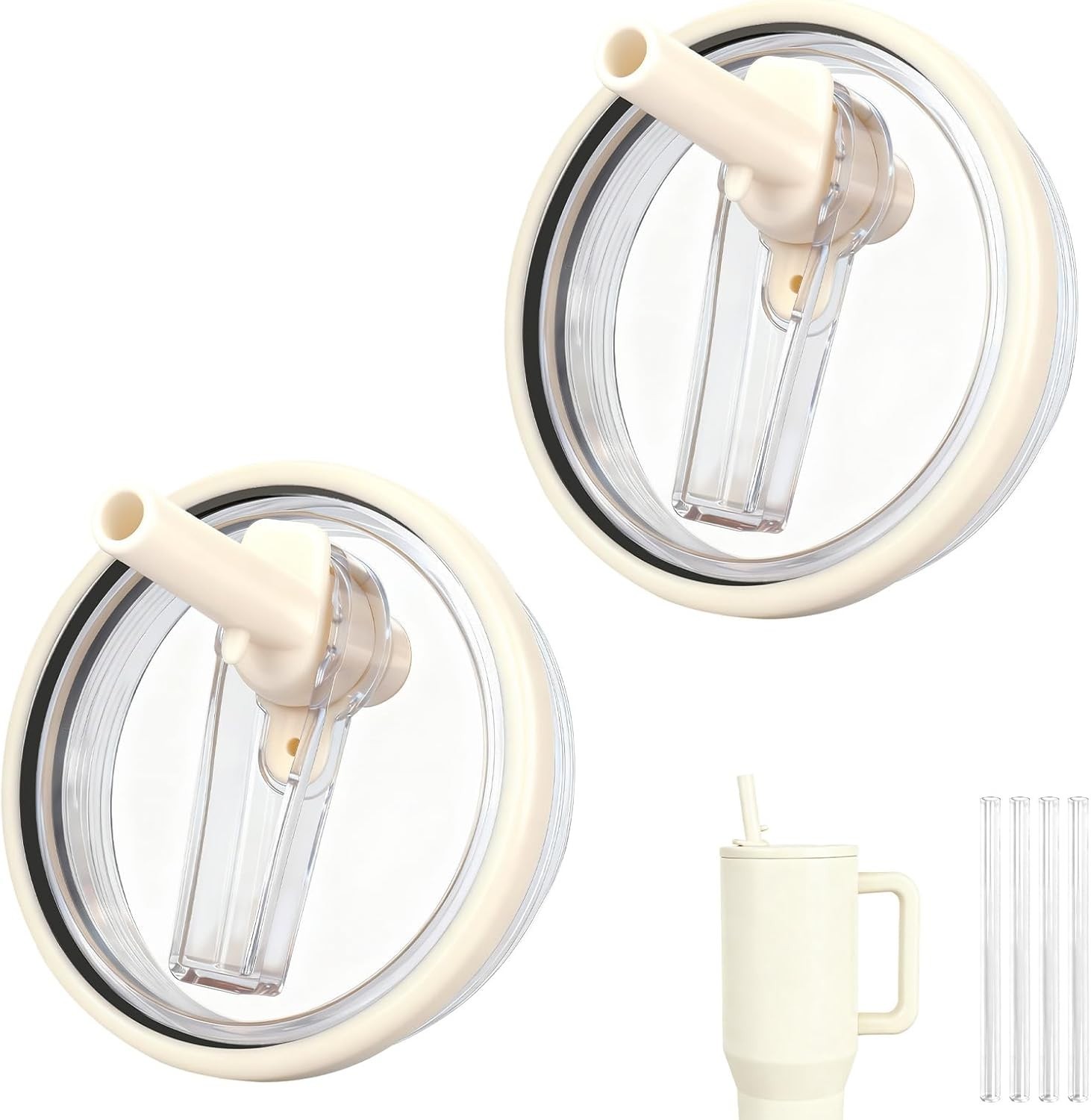 Cream 40oz HydroJug Flip Straw Leak-Proof Lid with 4 Straws, BPA-Free, Dishwa...