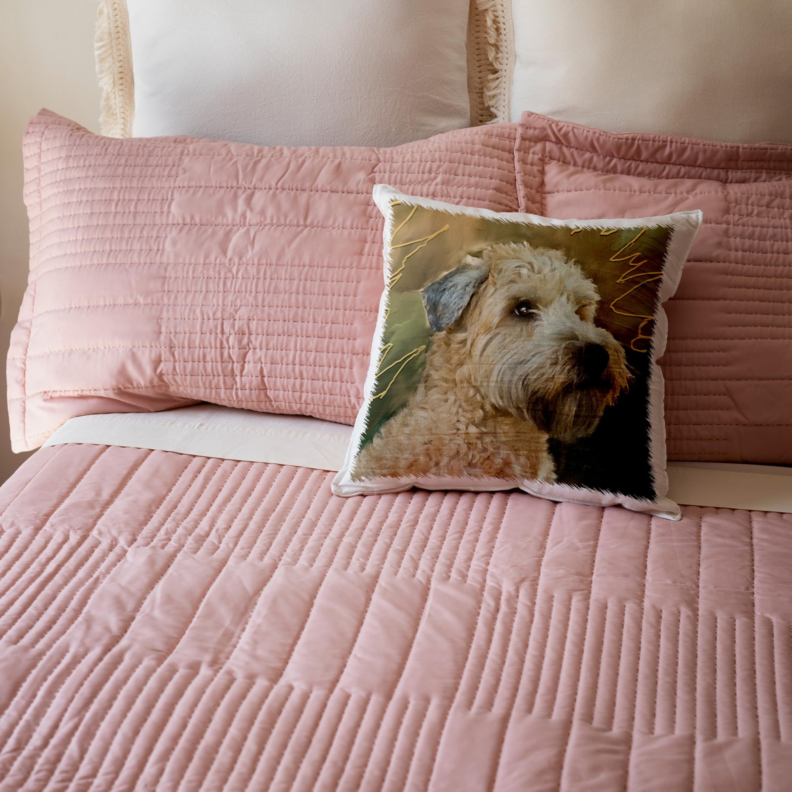 3dRose Soft Coated Wheaten Terrier Dog Portrait Pillow Case 16x16 Inch