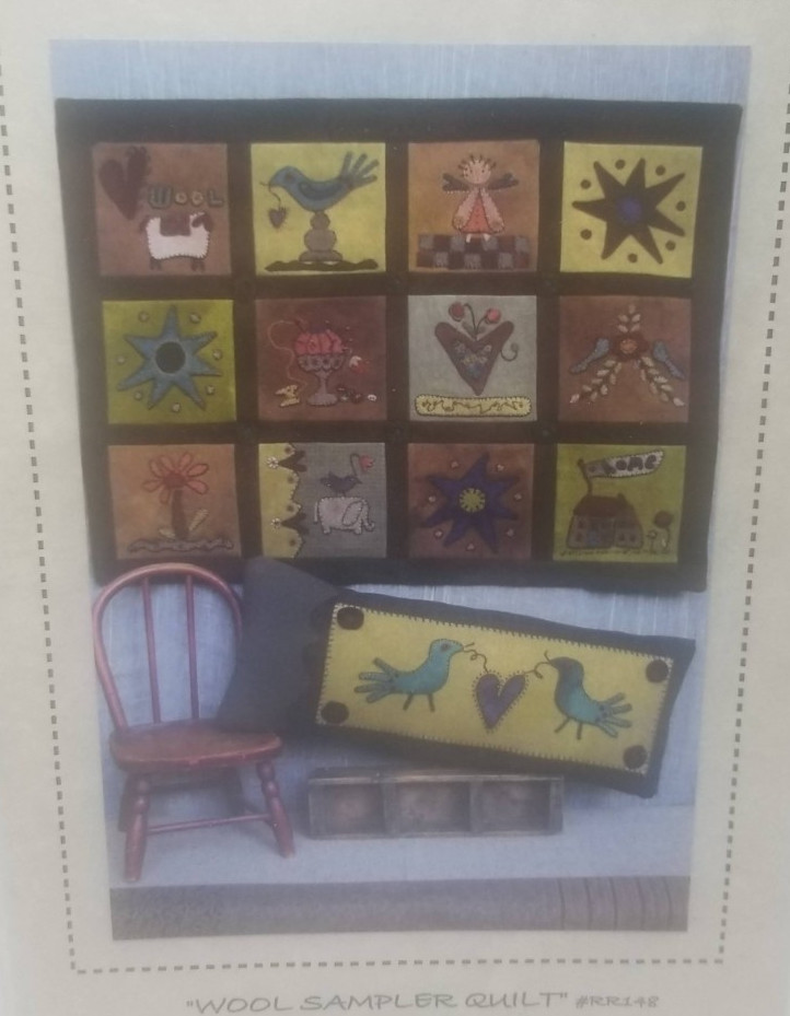 Wool Sampler Quilt Pattern by Reels' Rags to Stitches, 32" x 25" Quilt & Pillow