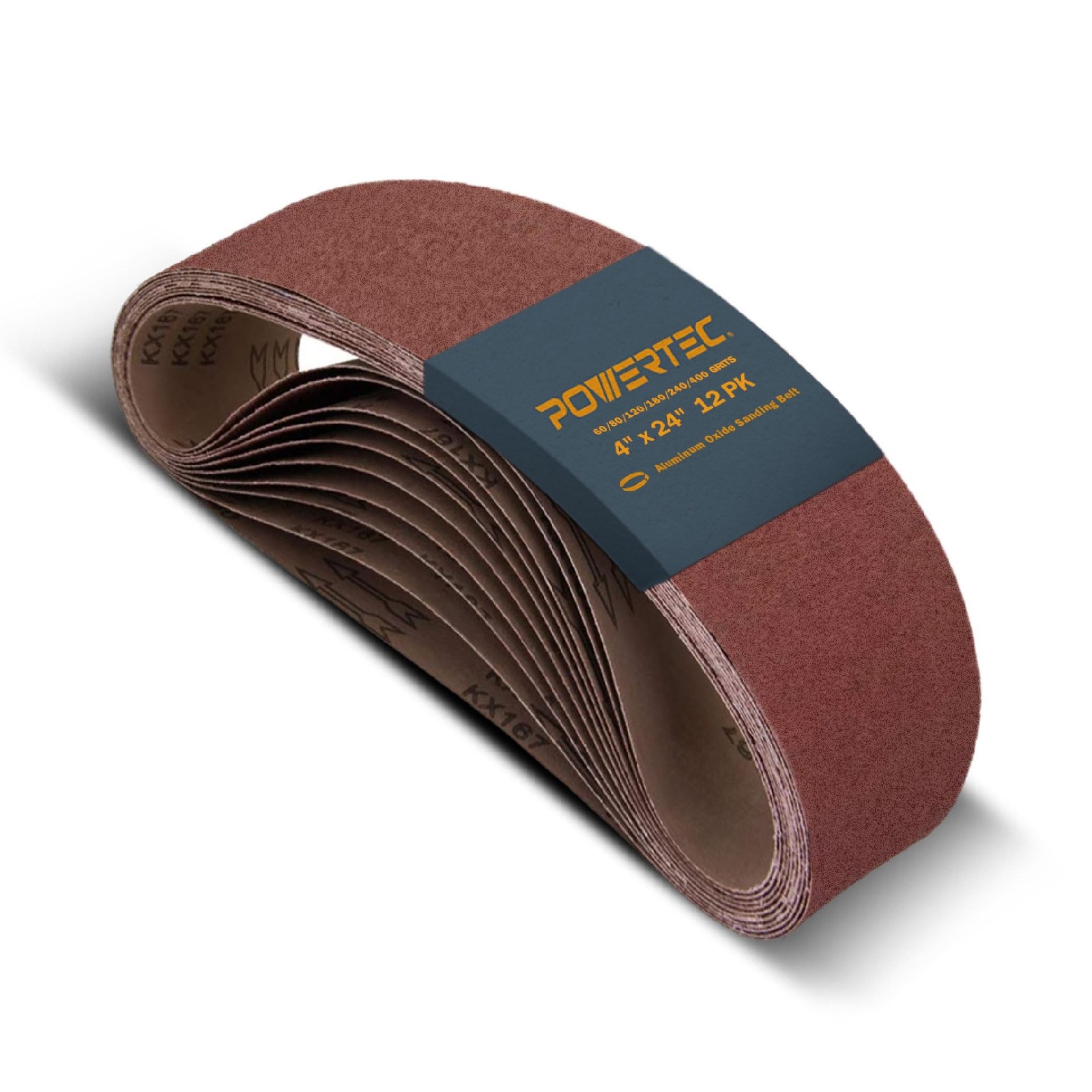 POWERTEC 4 x 24 Inch Sanding Belts, 12 PK, 2 Each of 60 80 120 180 240 400 Gr...