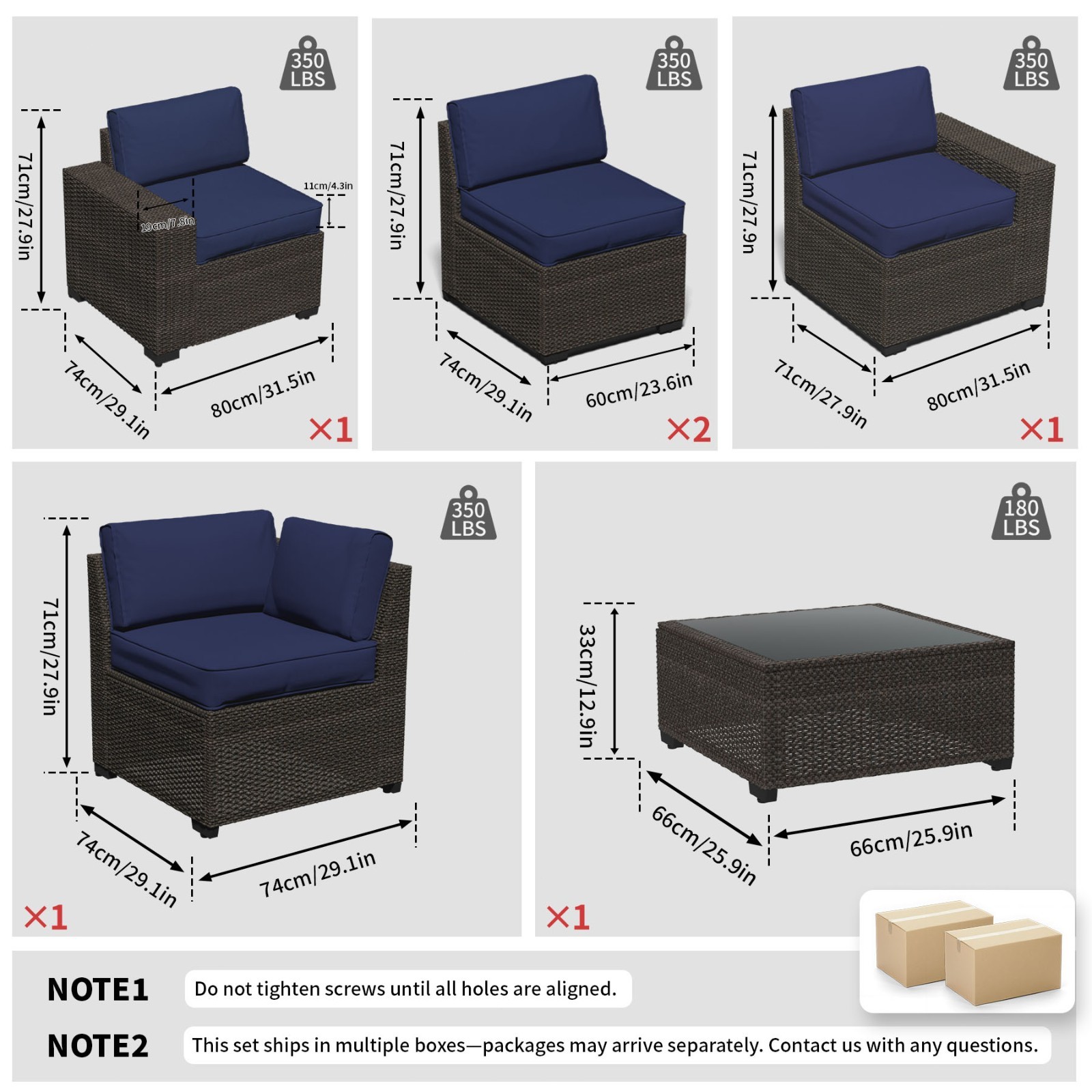 6pcs Outdoor Patio Furniture Set, PE Rattan Sectional Couch with Thick