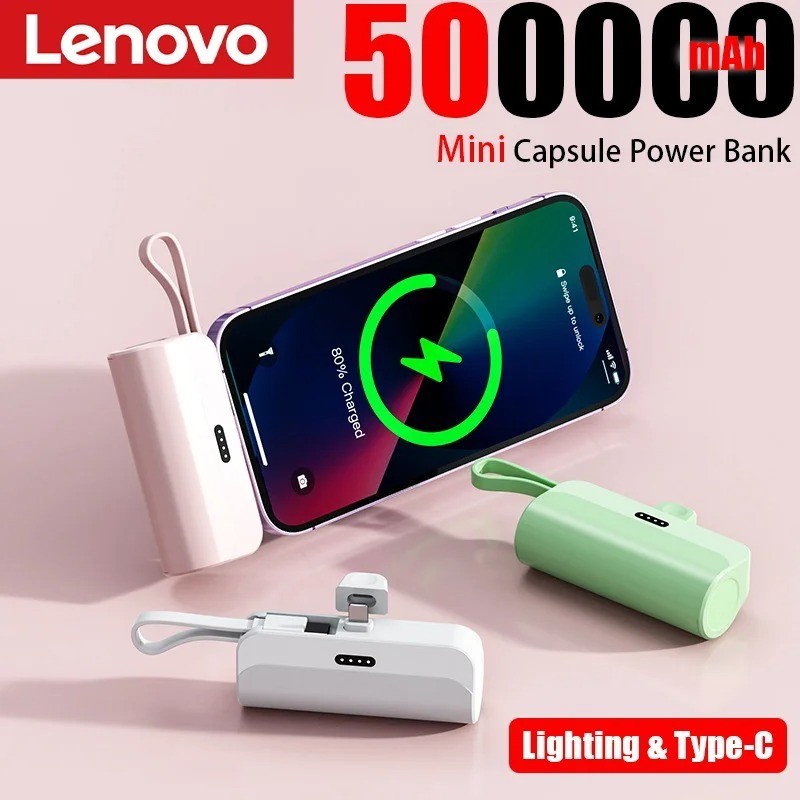 Lenovo 500000mAh Capsule Power Bank High Capacity Super Fast Charging Powerbank