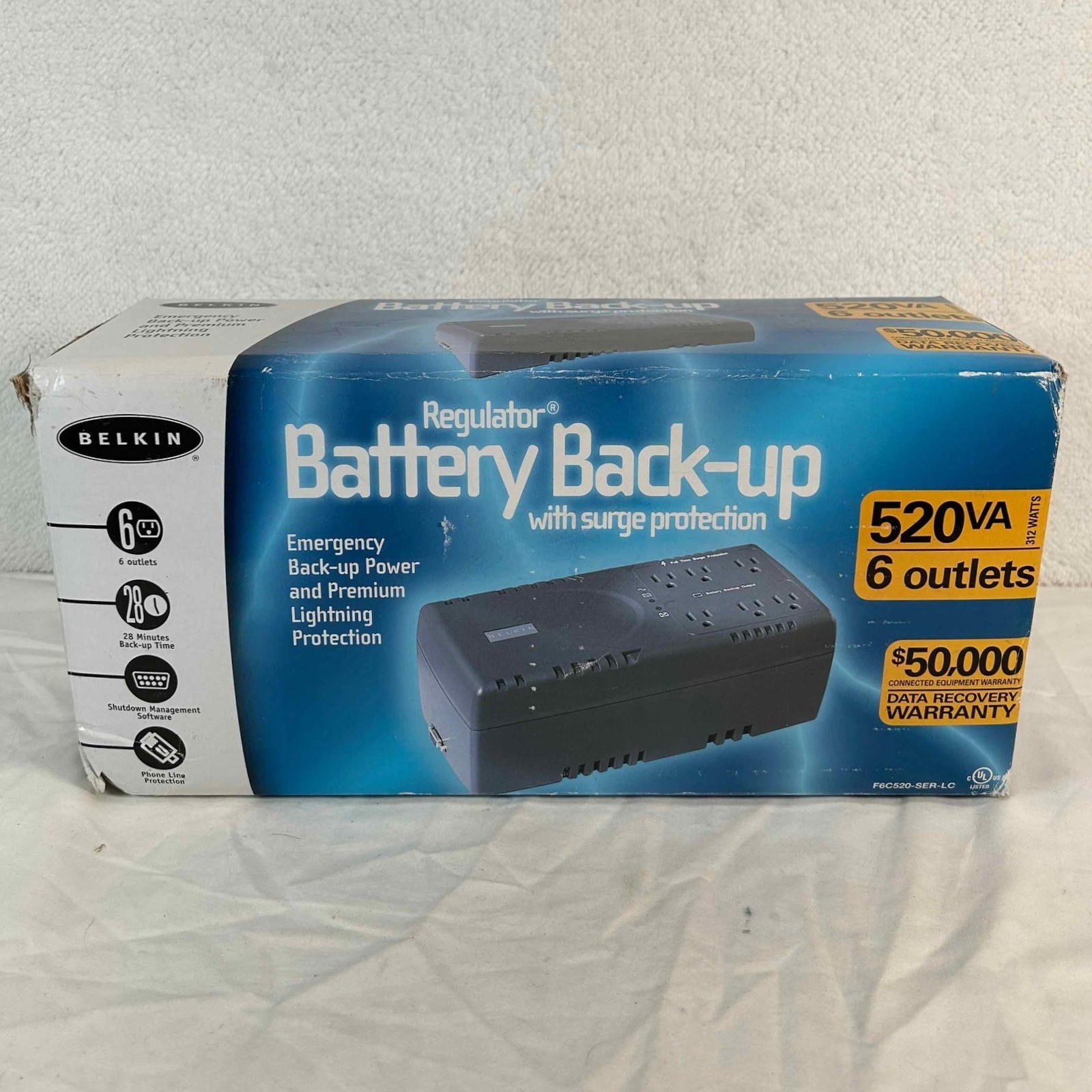Belkin Regulator Battery Back-Up 520VA 6 Outlets Surge Protection F6C520-SER-LC
