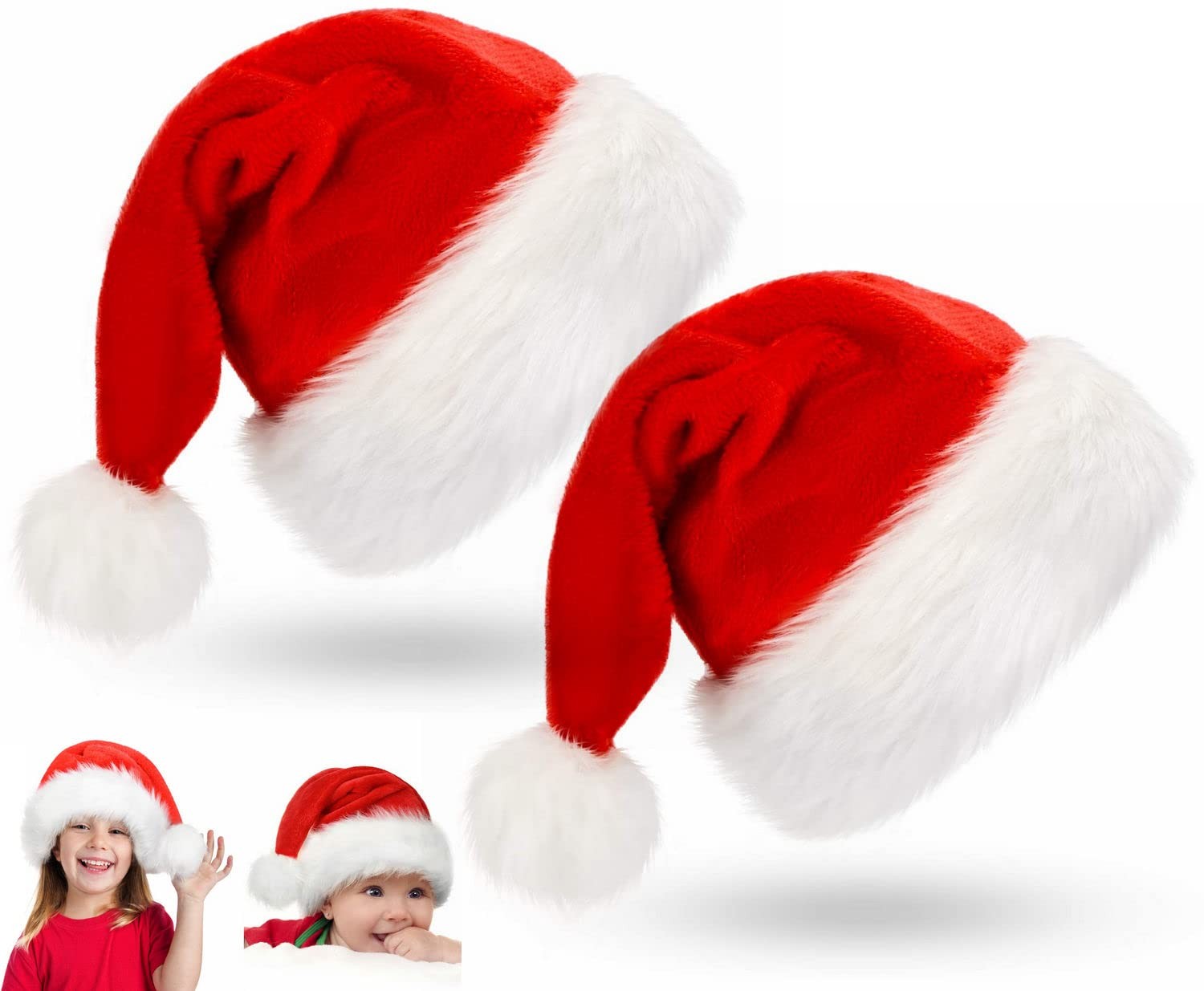 Kids Christmas Santa Hat Extra Thicken Classic Velvet Xmas Holiday Party Decor