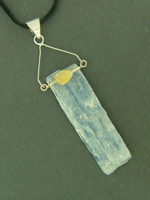 BUTW Natural unpolished Kyanite pendant with citrine accent stone 0889C