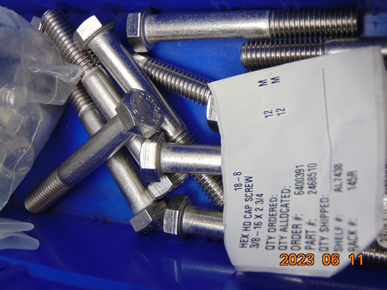 LOT OF 10 Hex Cap Screws Stainless Steel 3/8-16 x 2-3/4" BOLT **FREE SHIPPING**