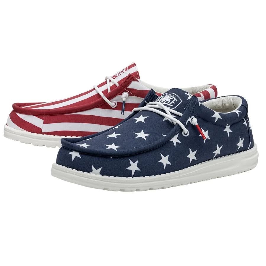 Hey Dude Wally Patriotic Men’s  American Flag Slip-On Casual Shoes New!