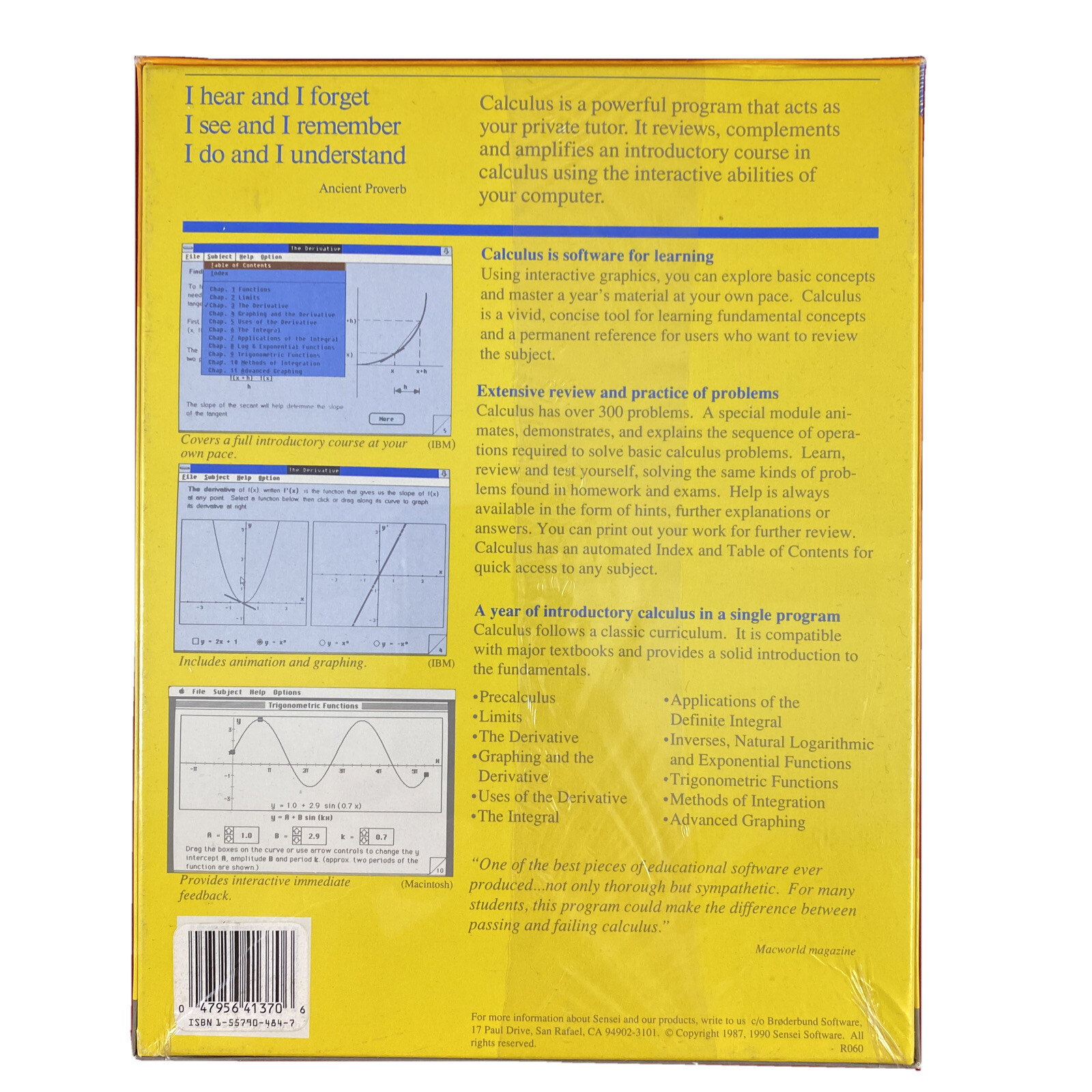 Vintage Sensei Calculus PC Software 1990 IBM/Tandy NOS