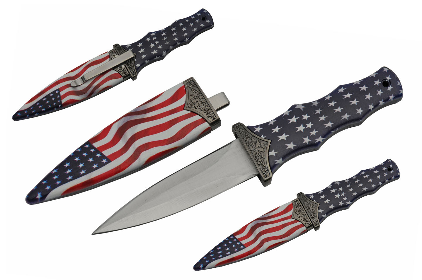 8” American Stars Knife with 3.5" Blade with Patriotic Scabbard-Free Shipping!!
