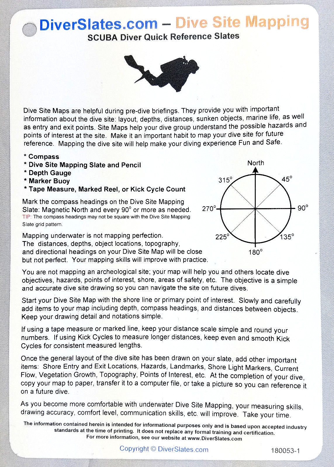 Dive Site Mapping Slate - - Scuba Equipment for your Pre & Post Dive Checklist