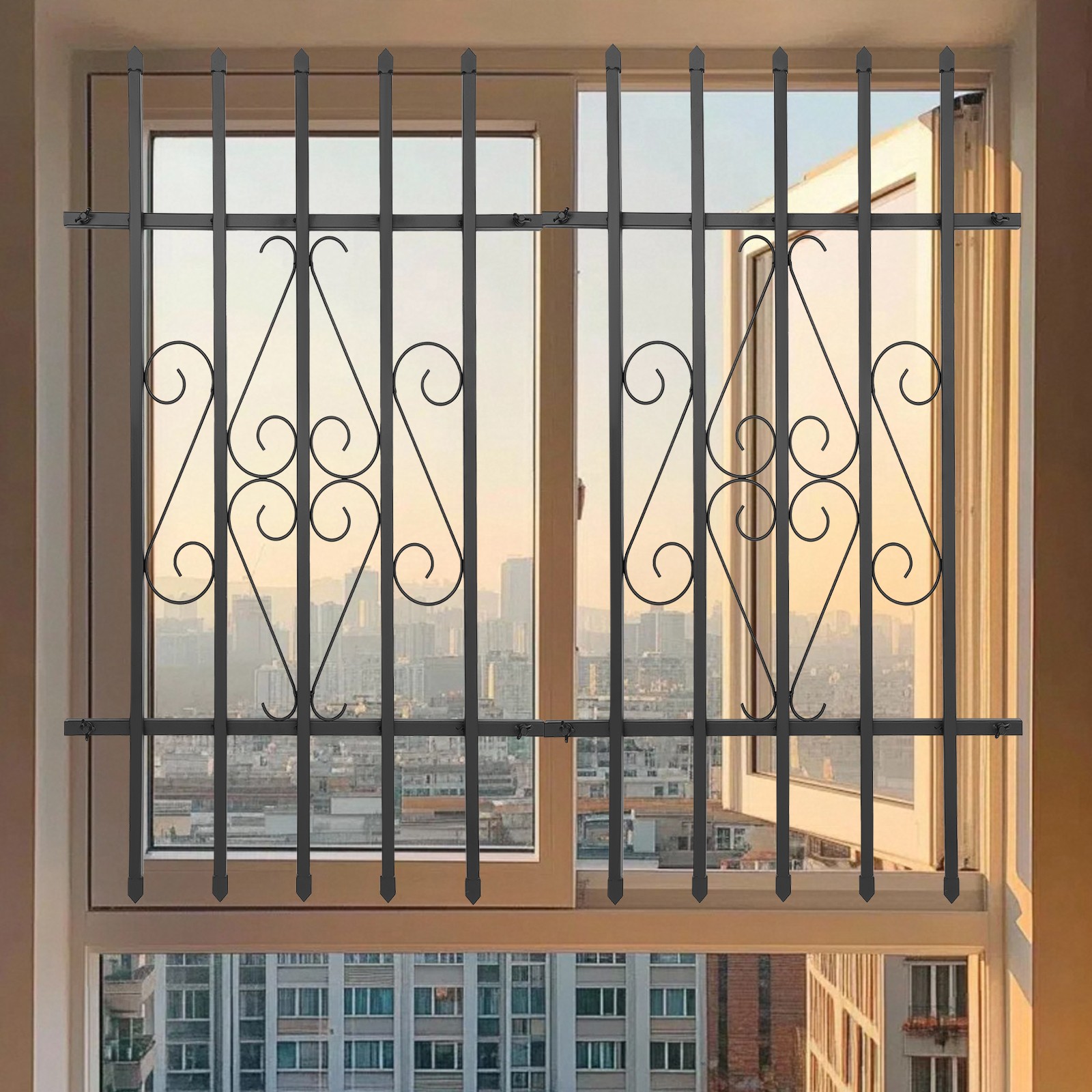 2 PCS Black Window Bar Guard Window Security Bars Sturdy Window Guard For Home