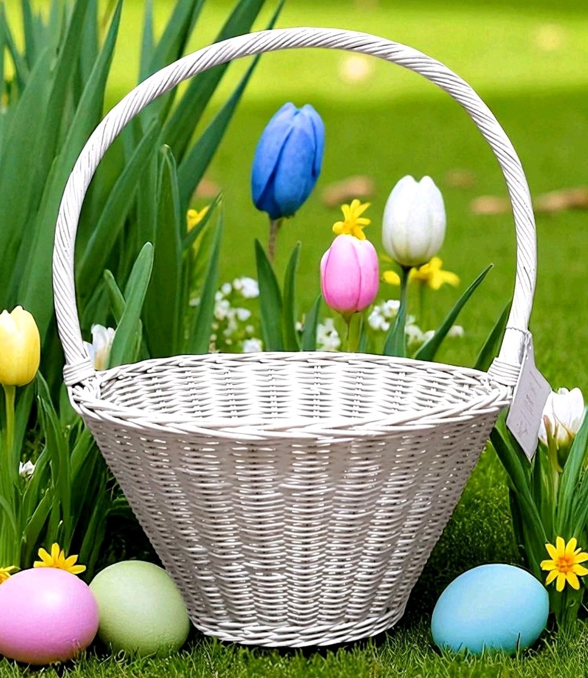 Pottery Barn Large White Wicker Basket 12" NWT Easter Holiday Spring
