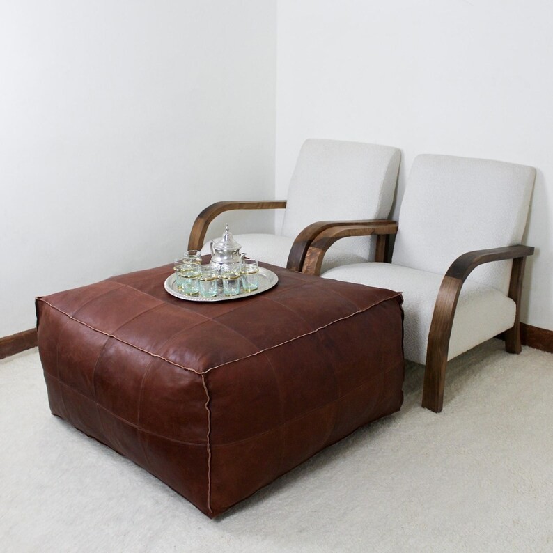 Ottoman Leather Moroccan Pouffe Footstool Unstuffed 30'' Handmade Boho New
