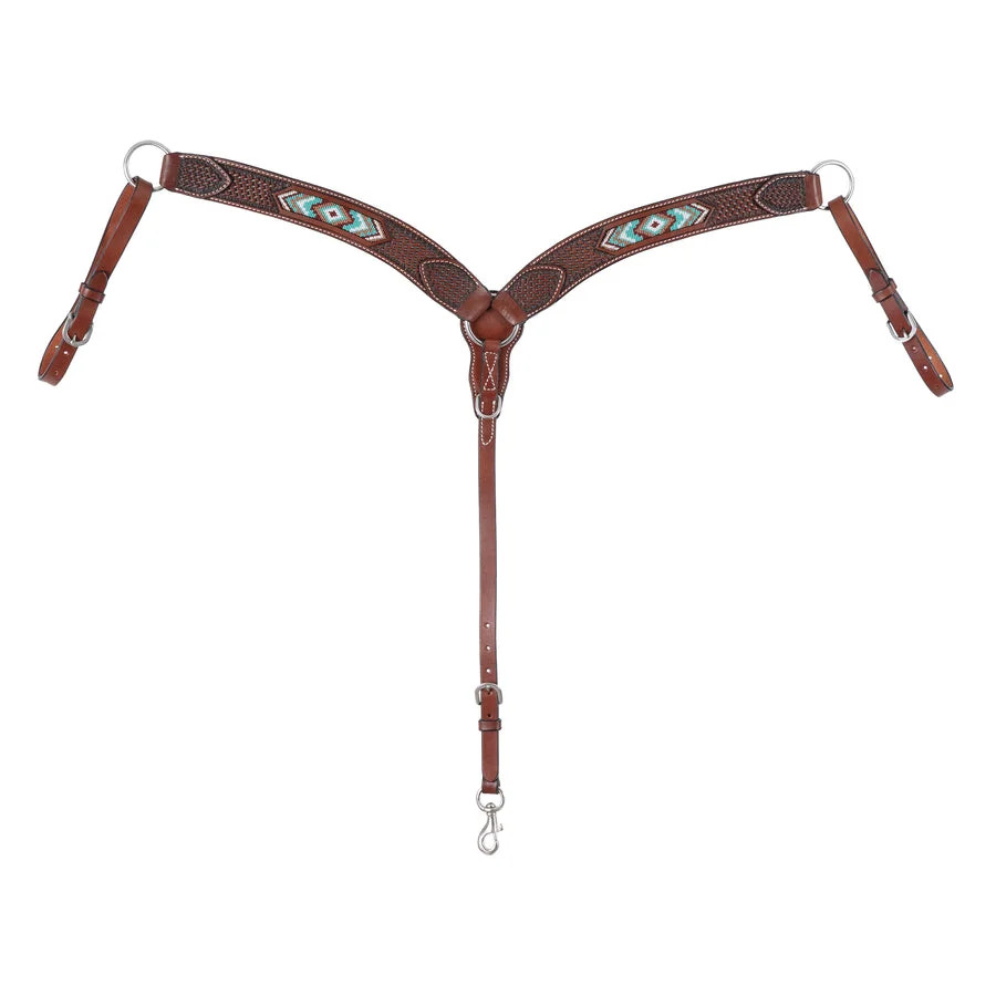 Weaver Leather Beaded Contoured Western Breast Collar - Chestnut Leather Horse