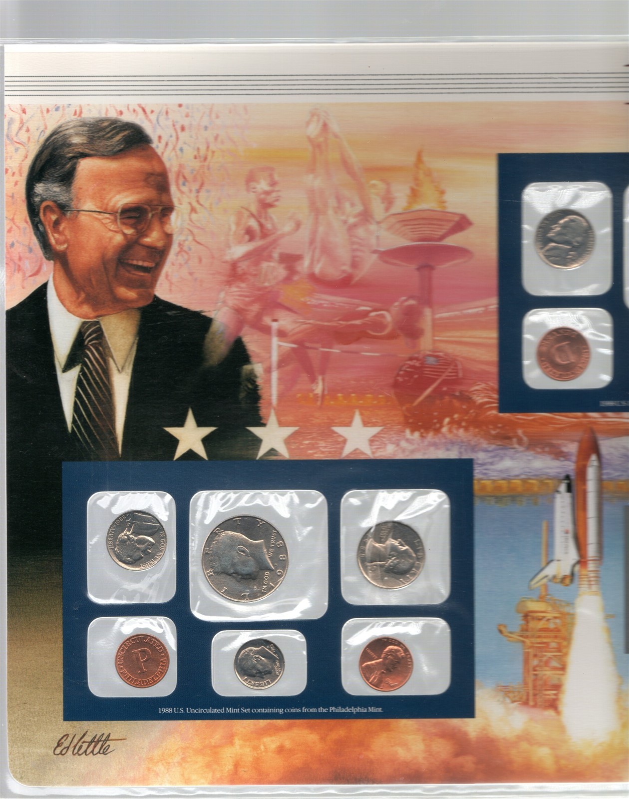1988 COMMEMORATIVE POSTAL STAMP & UNCIRCULATED MINT COIN PANEL SET IN SLEEVE