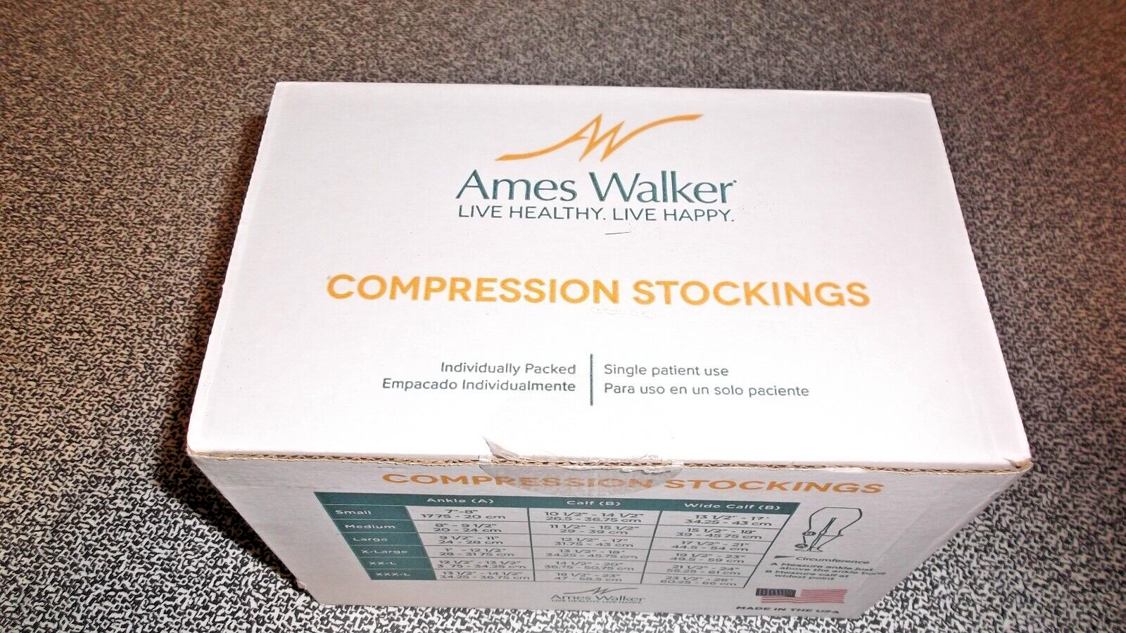 Ames Walker Box of 6 Medical Support Closed Toe Knee Highs MED  Beige 30-40 mmHg
