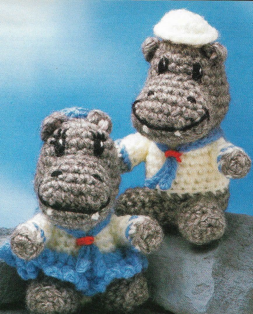 HIPPO MATES 2 STUFF ANIMALS TOY DIGEST SIZE CROCHET PATTERN INSTRUCTIONS