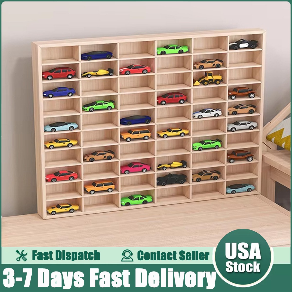 60 Grids Car Wheels Diecast Car Matchbox 1:64 Wooden Display Storage Cabinet