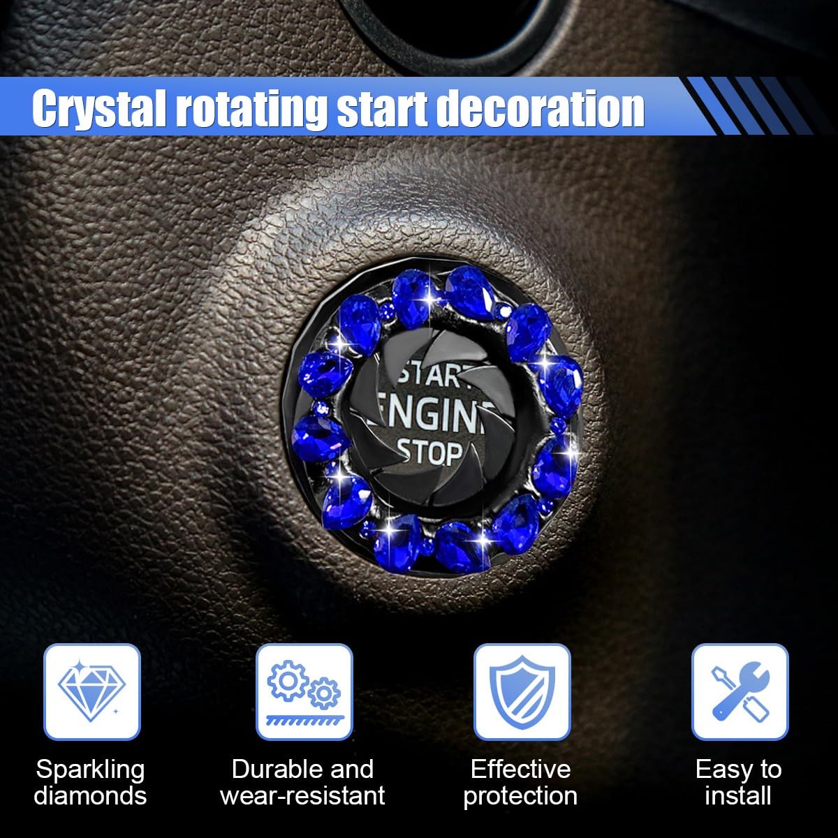 Bling Crystal Car Push Start Button Cover, Shiny Rhinestone Auto Engine Start St