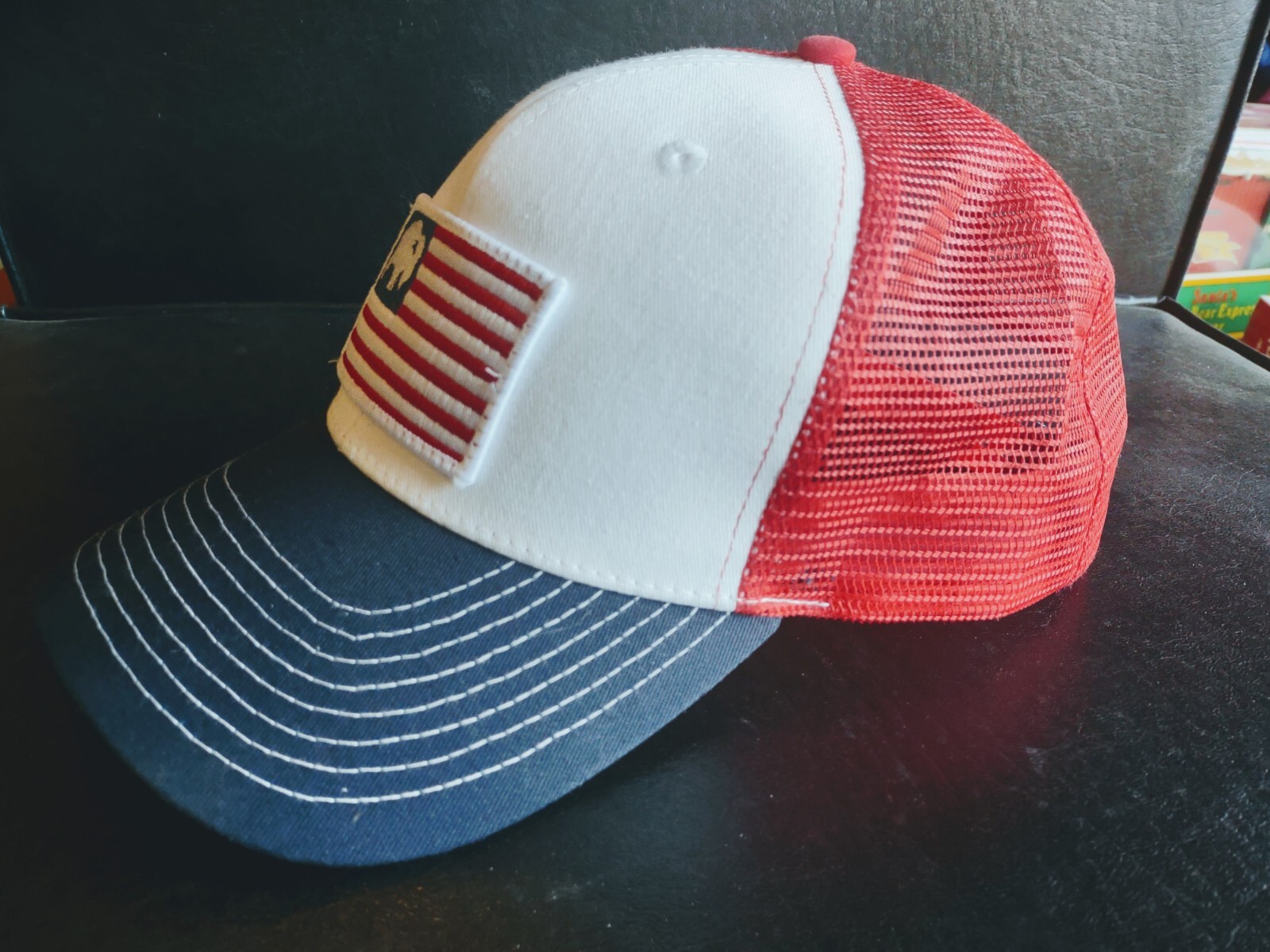 Men's BISON COOLERS Red White & Blue USA Flag Logo Hat adjustable 🦬🇺🇲