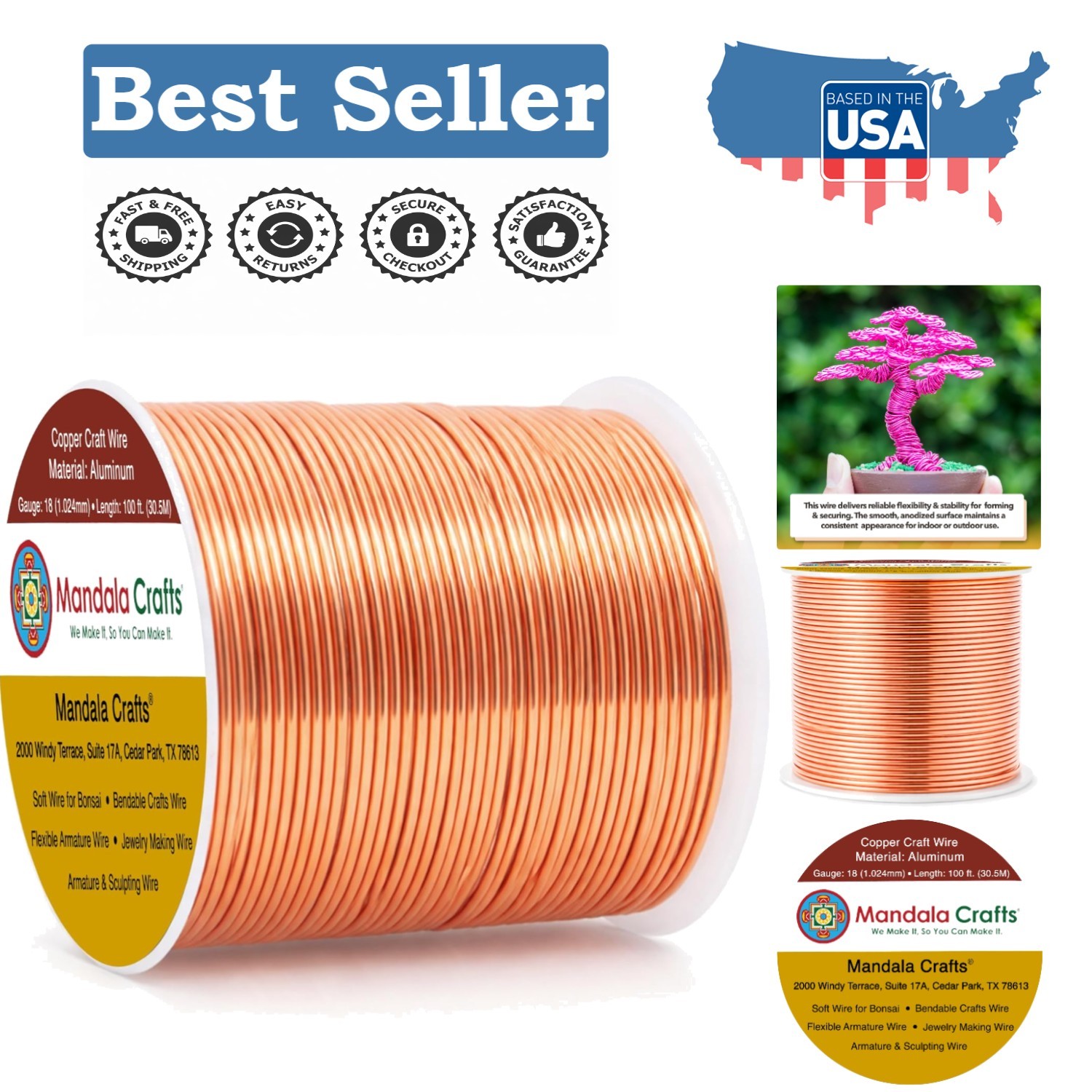 100 Feet of Tarnish-Resistant 18 Gauge Copper Aluminum Wire for Creative Crafts