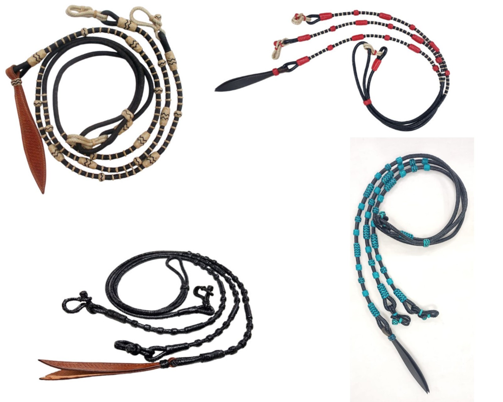 Hand-Braided 12 Plait Rawhide Romal Reins Western Show Horse Tack Leather Popper