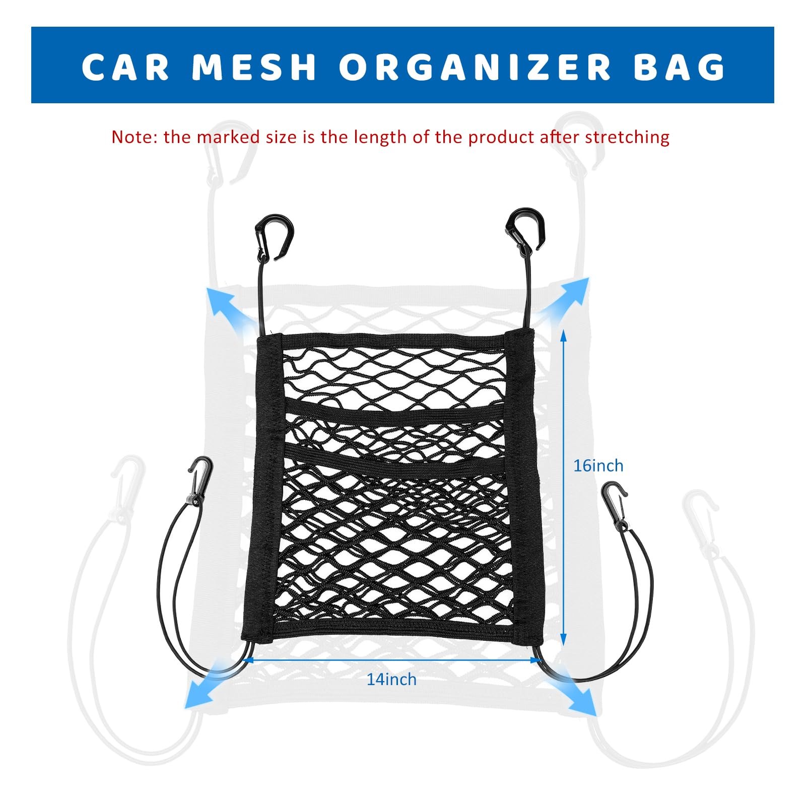 3-Layer Car Mesh Organizer, Stretchable Storage Netting Pouch Seat Back Cargo...