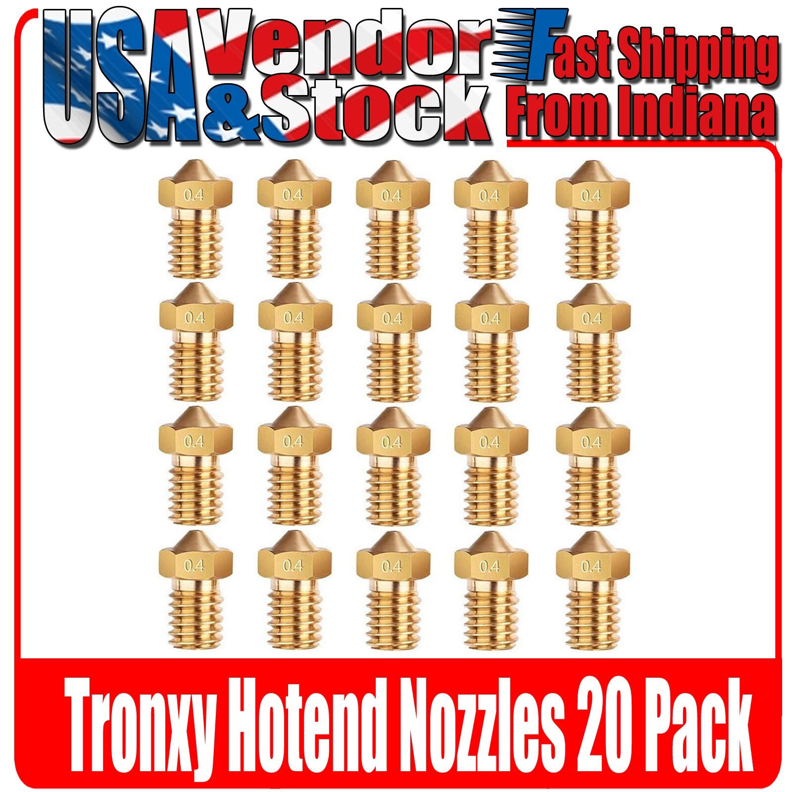 Tronxy Nozzles,  MK8 Nozzle, M6 Thread, Brass For Tronxy Hotends, 1.75mm, 10Pcs