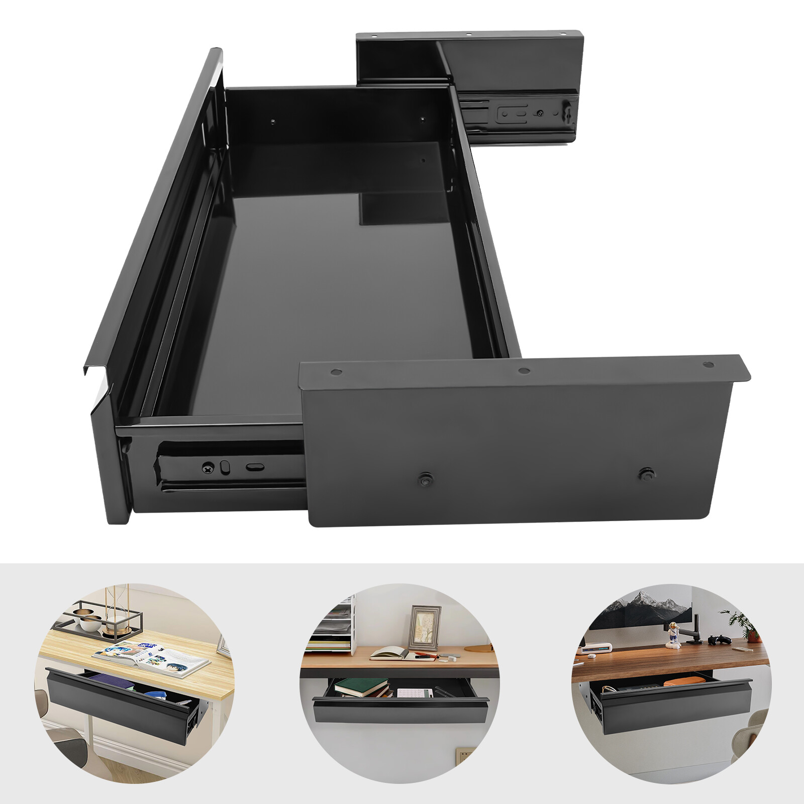 33” Black Space Saver Sliding Under Desk Storage Drawer Pull-out Drawer