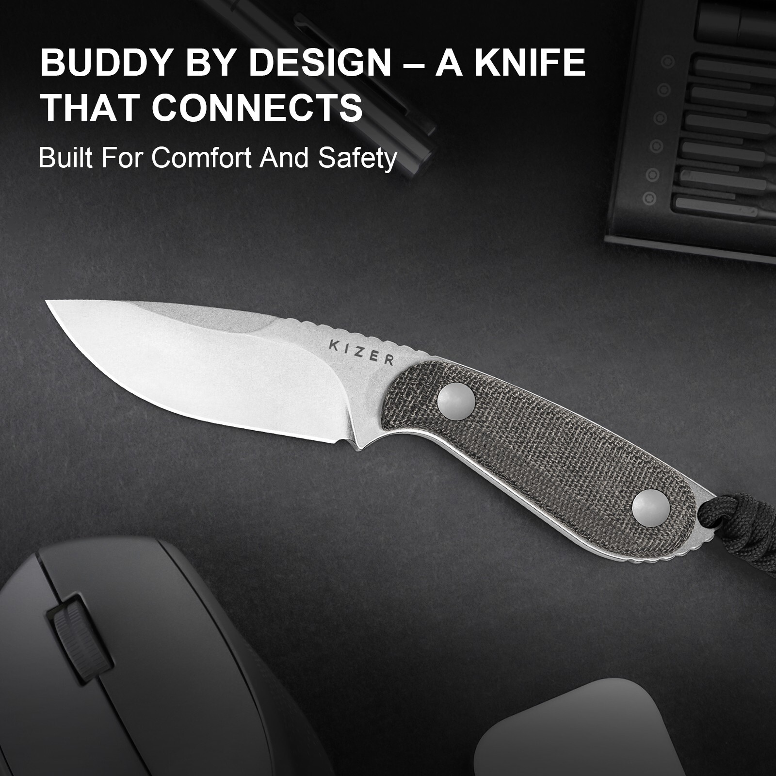 Kizer Buddy Fixed Knife Compact 14C28N Blade Micarta Handle Drop Point 1081A8