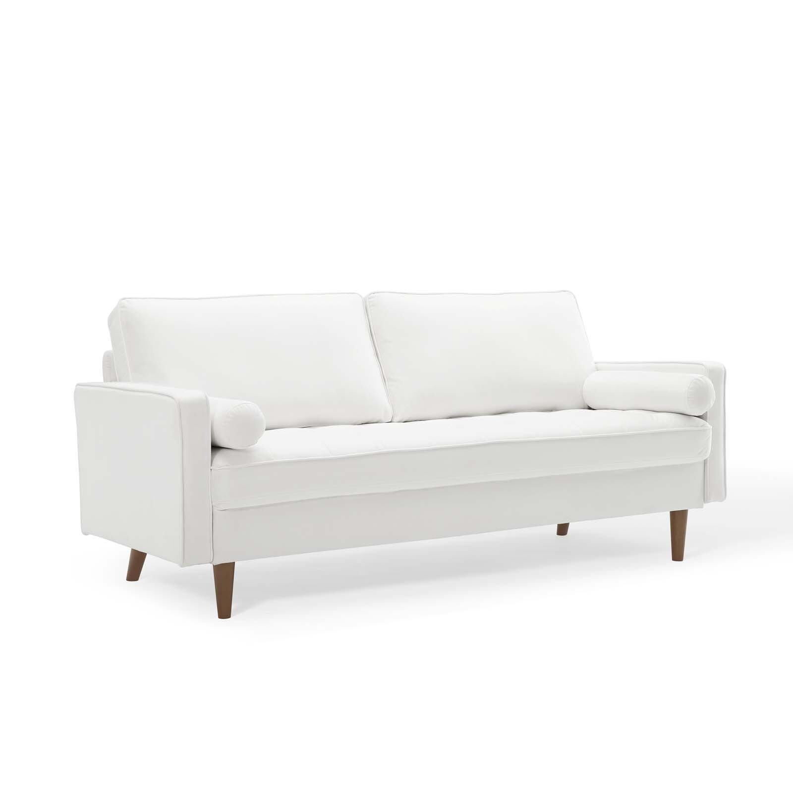 Modway Valour Performance Velvet Upholstered Tufted Sofa In White