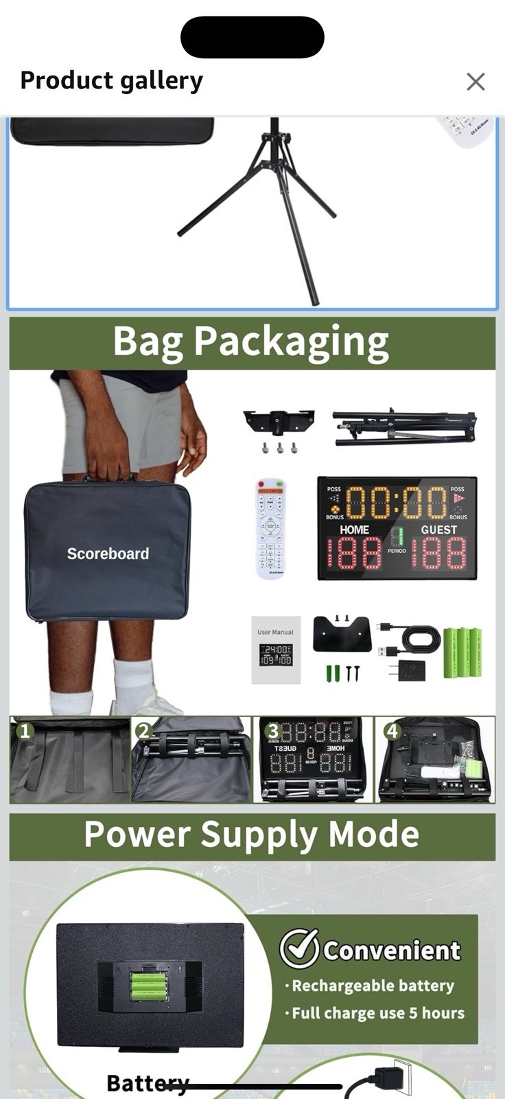 Battery Powered Digital Electronic Scoreboard with Bag Tripod Wireless Remote