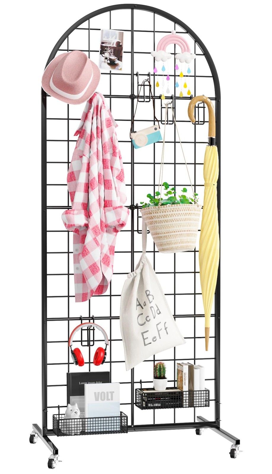 Grid Wall Panels Display Stand 2' x 5.2' FT Black Movable Wire Grid Wall Disp...