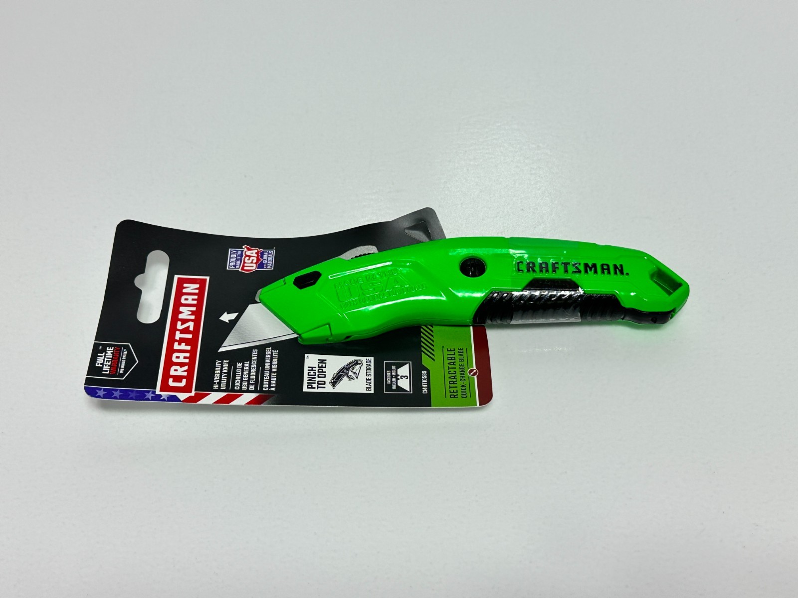 NOS NEW Craftsman Tools USA MADE Hi-Viz Neon Green Utility Box Knife Cutter
