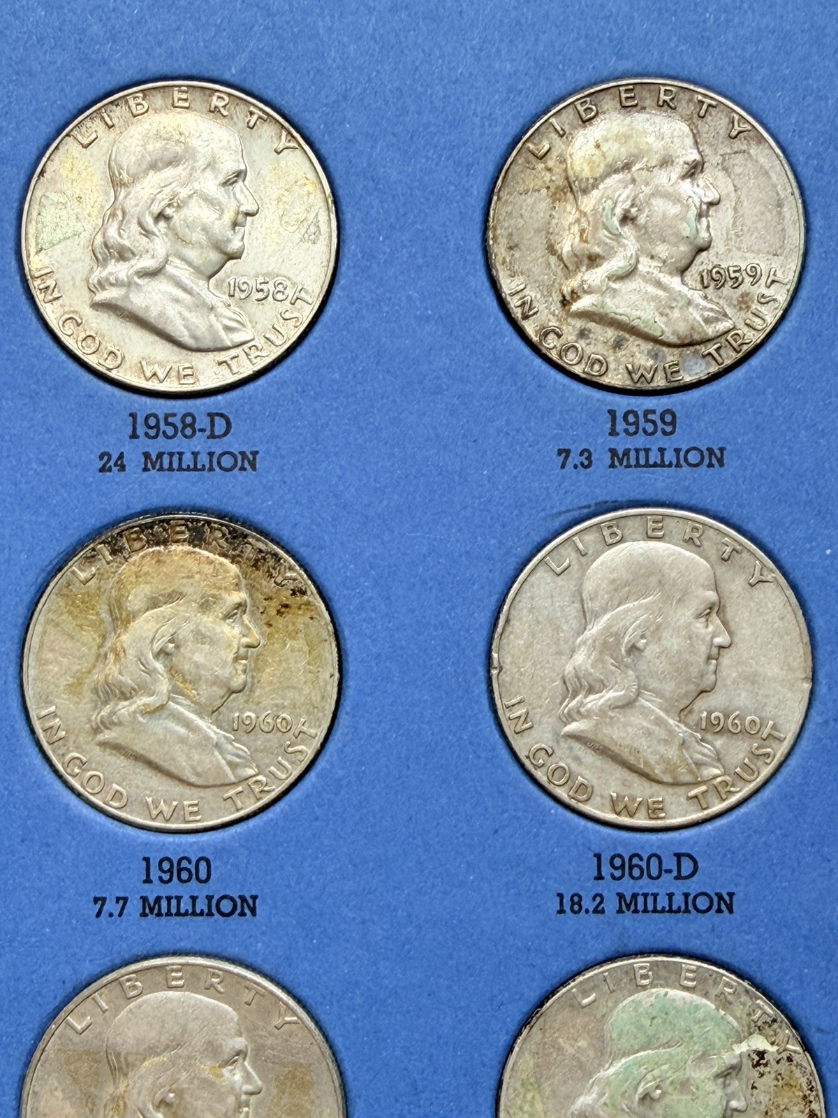 1948 - 1963 COMPLETE SET 35 BEN FRANKLIN 90% SILVER HALF DOLLARS COLLECTION